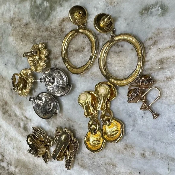 Vintage gold-tone and silver-tone earrings - Picture 2 of 5